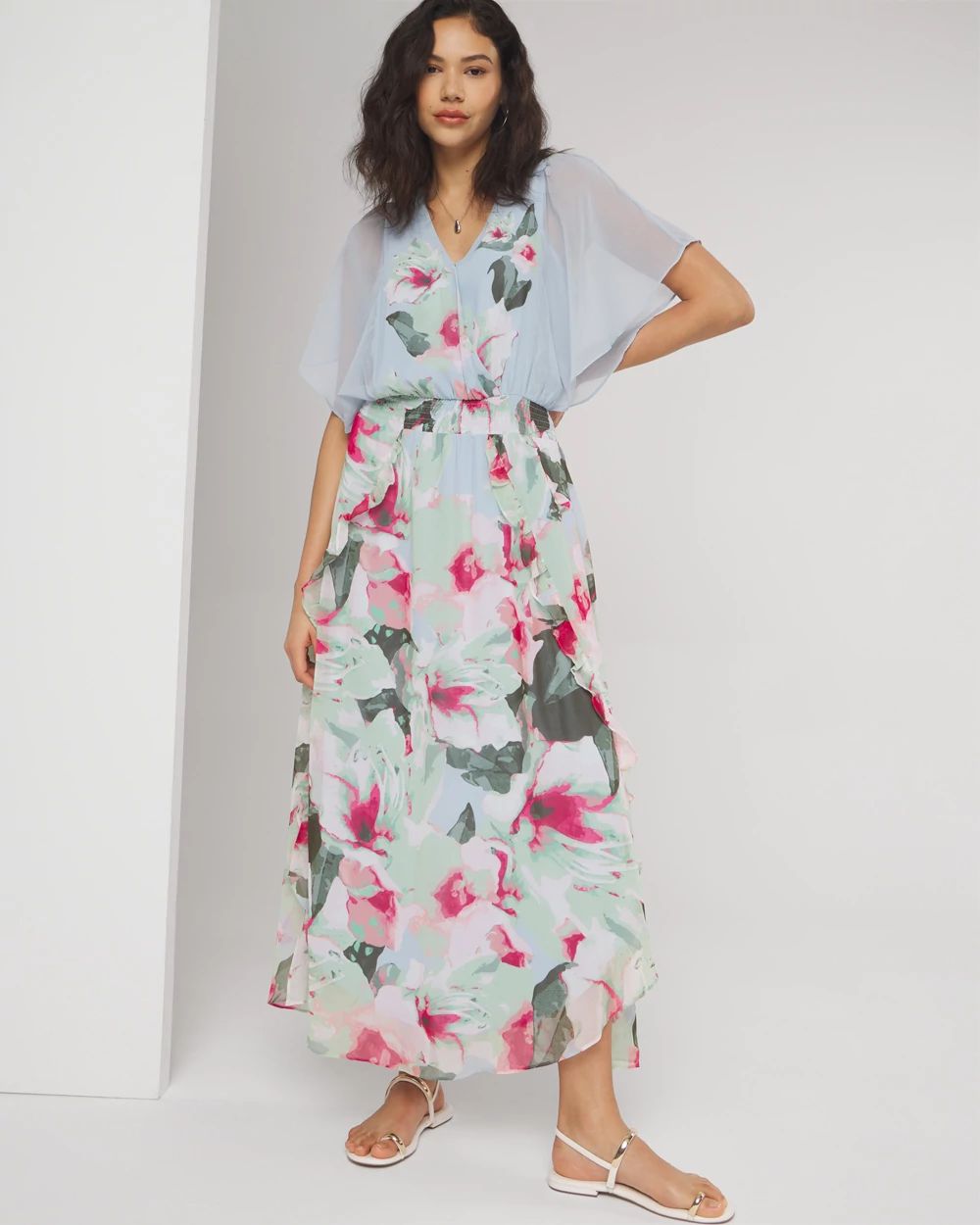 V-Neck Flutter Sleeve Maxi Dress | White House Black Market